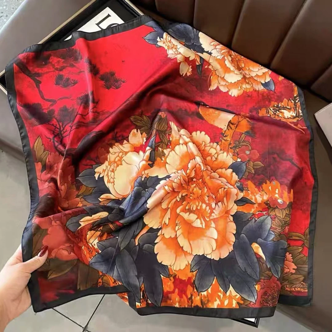 961红牡丹丝巾90*90方巾