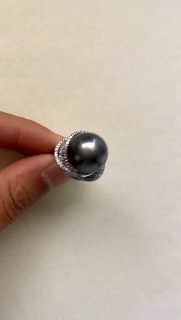 银S925镶嵌戒指海水珍珠14-15
