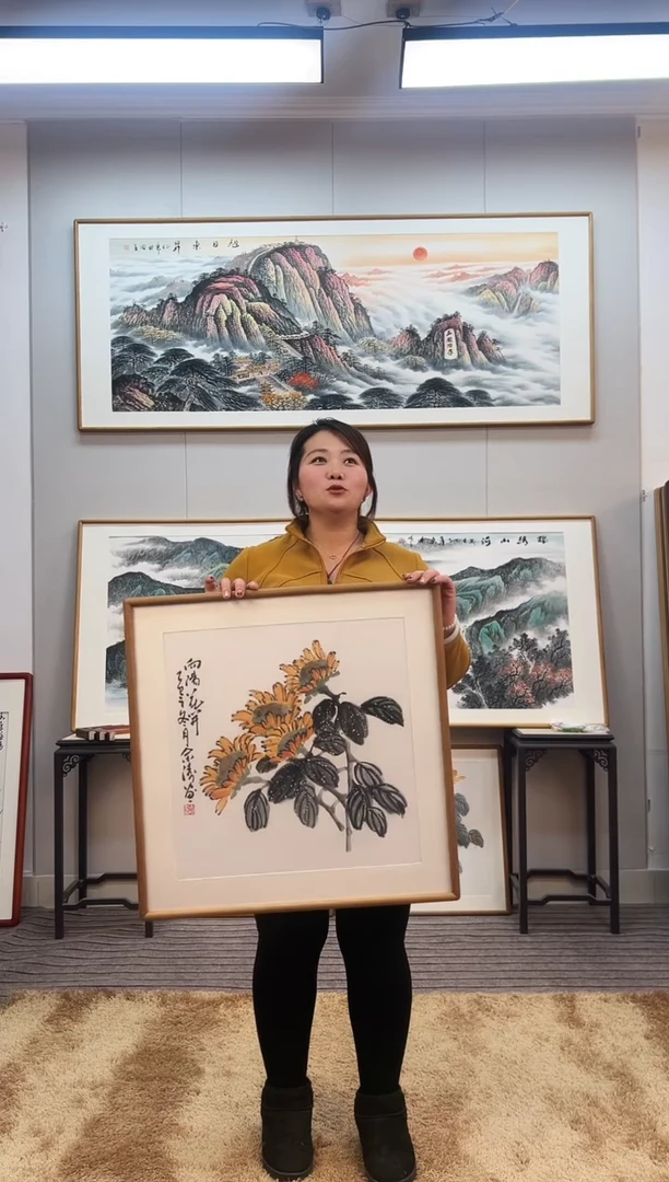 国画手绘向日葵62*62尺寸