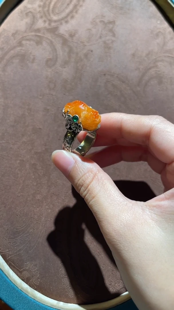 银S925镶嵌戒指翡翠红翡绿翠