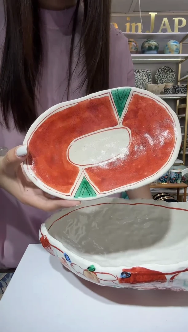 陶瓷濑户烧18厘米椭圆盘一只