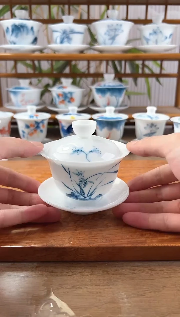 微瑕高冰兰花150ml三才盖碗