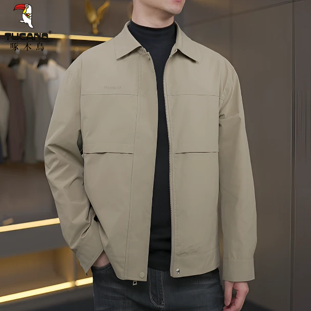TUCANO/啄木鳥男士男装翻领夹克春秋季时尚百搭纯色潮流休闲外套