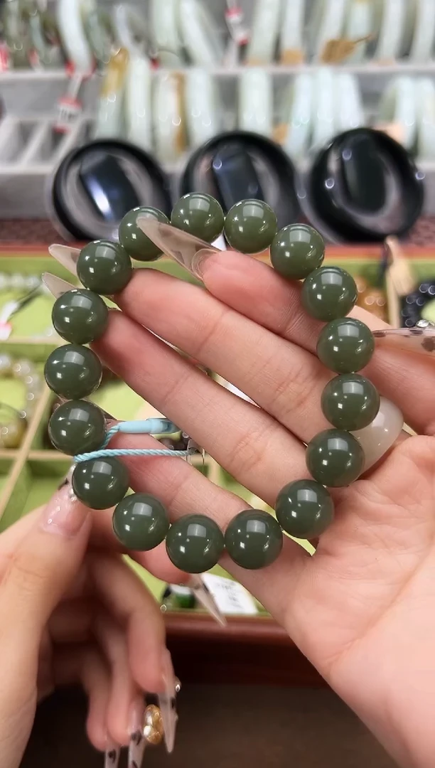 未镶嵌手串和田玉塔县皮勒青手串卡12 （72分）