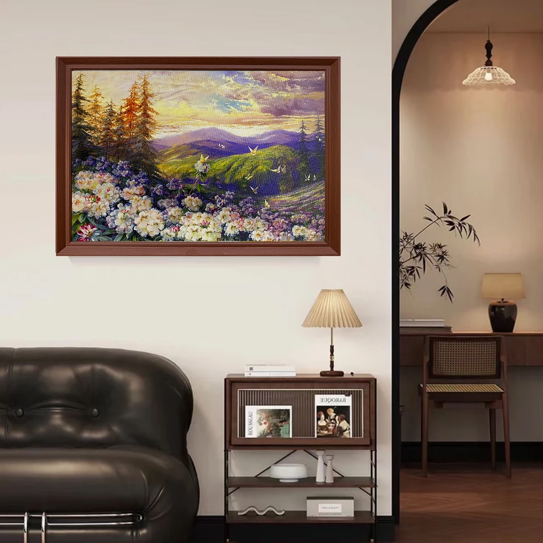 新款《薰衣草花田》美式客厅装饰画田园风挂画卧室横版壁画风景墙画