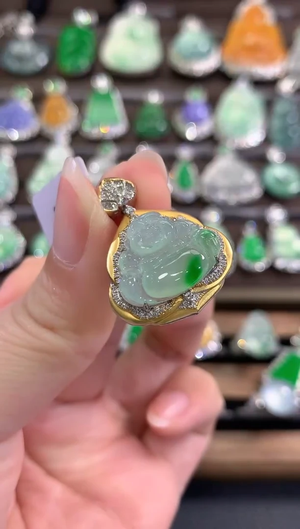 吊坠(不含链)18K金镶嵌翡翠c47