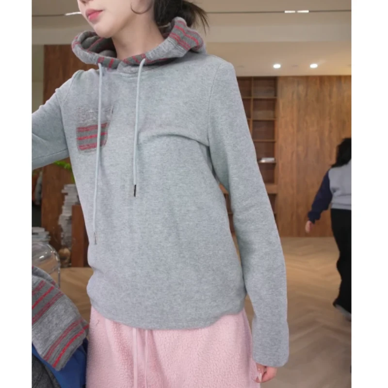 秋冬高级感韩系百搭时尚显瘦拼色条纹帽轻奢卫衣LK2508379