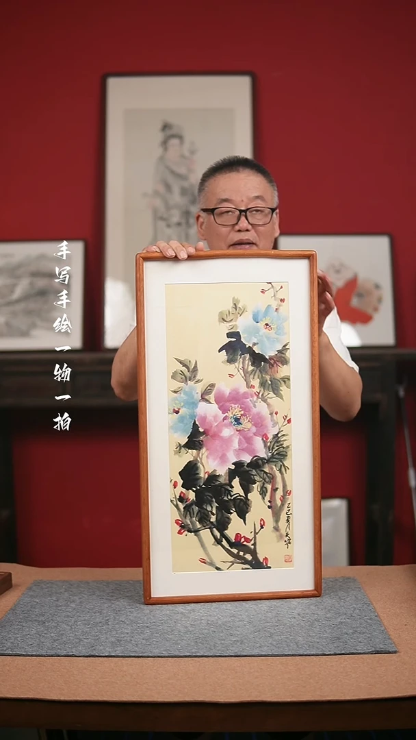 国画手绘-36*69实木框花鸟