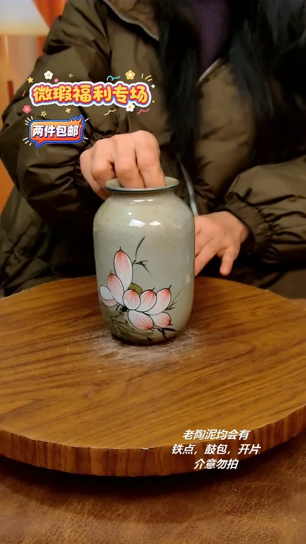 摆件陶二单包邮，手绘釉下彩陶瓷，