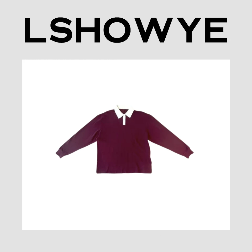 LSHOWYE  拼白Polo领长袖上衣  X3089