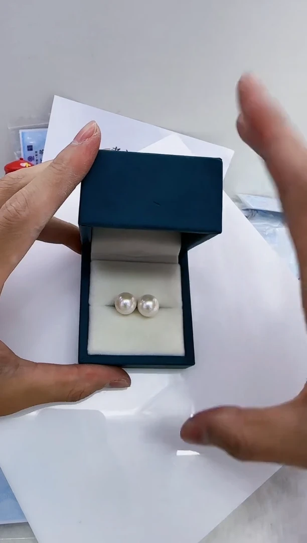 银S925镶嵌淡水珍珠DA白珠耳钉11-12 a765