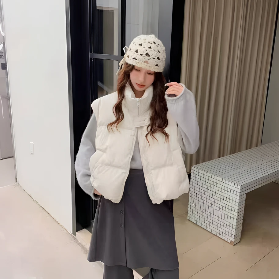 韩版加厚纯色简约马夹秋冬季短款厚款百搭立领潮流时尚休闲马甲