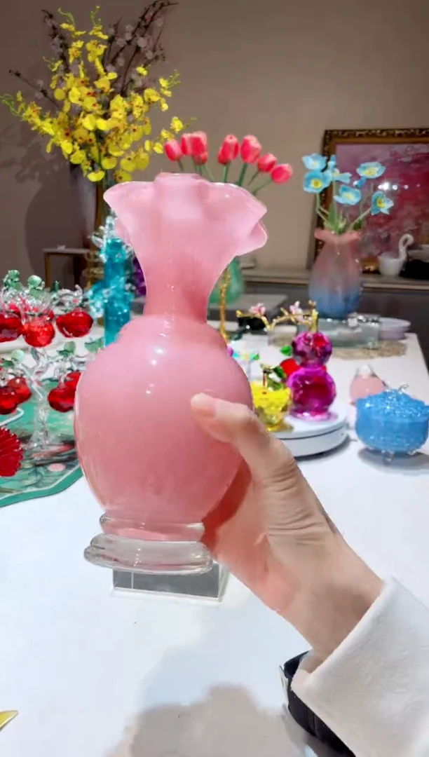 【闪购商品】琉璃手工艺品粉色精致小花瓶