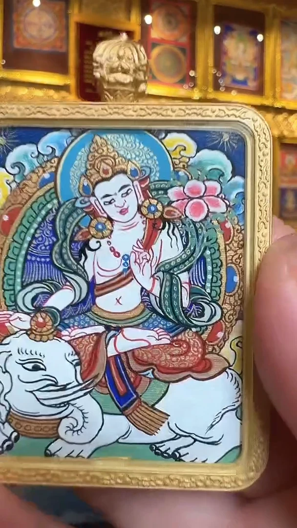 吊坠普贤菩萨热贡纯手绘唐卡