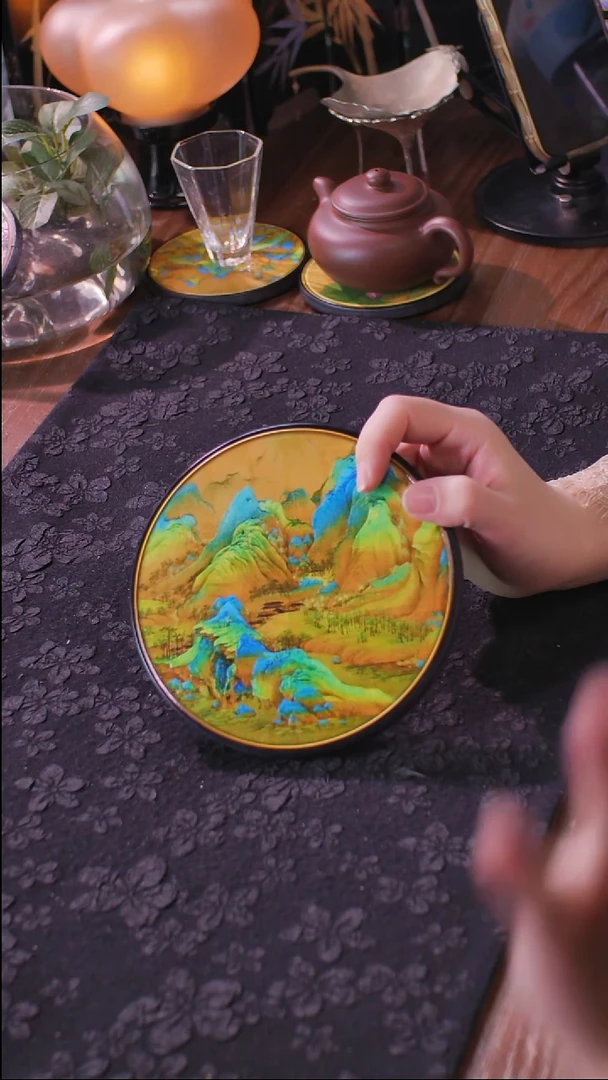 壹藏贰宝千里江山图案大垫子一片