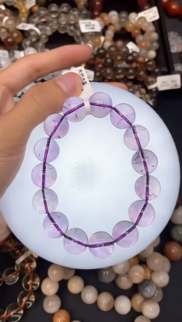 水晶手串未镶嵌3紫水晶14mm