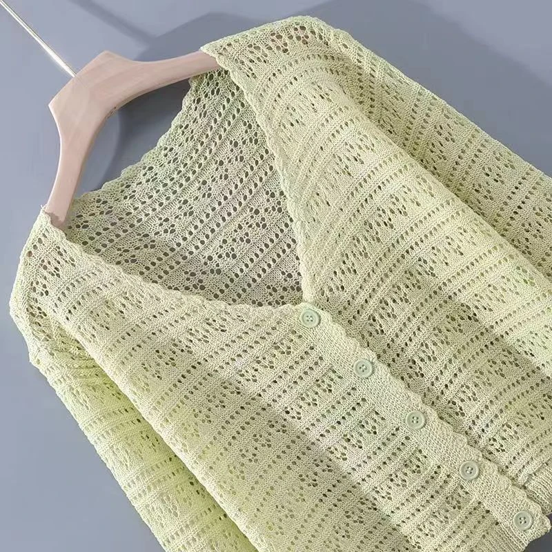 2025春夏新款薄款开衫镂空外套女长袖短款镂空防晒披肩女针织外搭