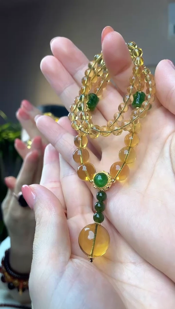 裸石琥珀未镶嵌蓝珀项链设计款