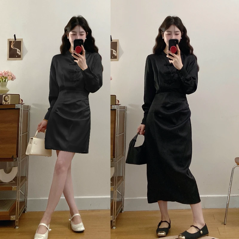 大码女装2025春季新款新中式汉服盘扣V领收腰显瘦连衣裙国风裙子