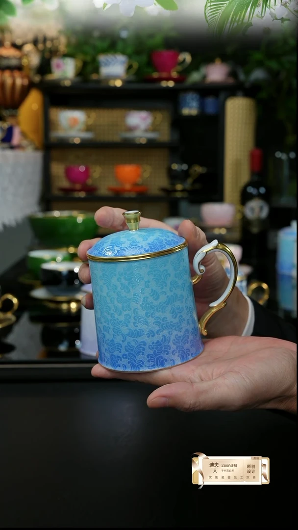 手工扒花天青蓝盖杯，，，，，