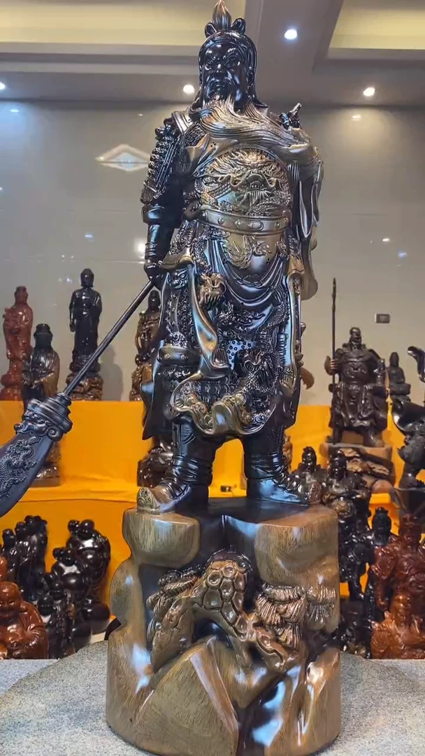 风车木（黑檀木）木雕款强***车横刀关二爷