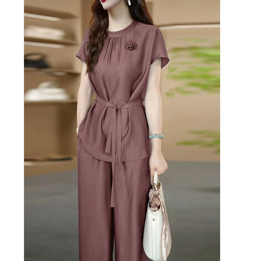 〈纪朵研〉1120时尚气质套装女夏季新款洋气显瘦减龄阔腿裤两件套