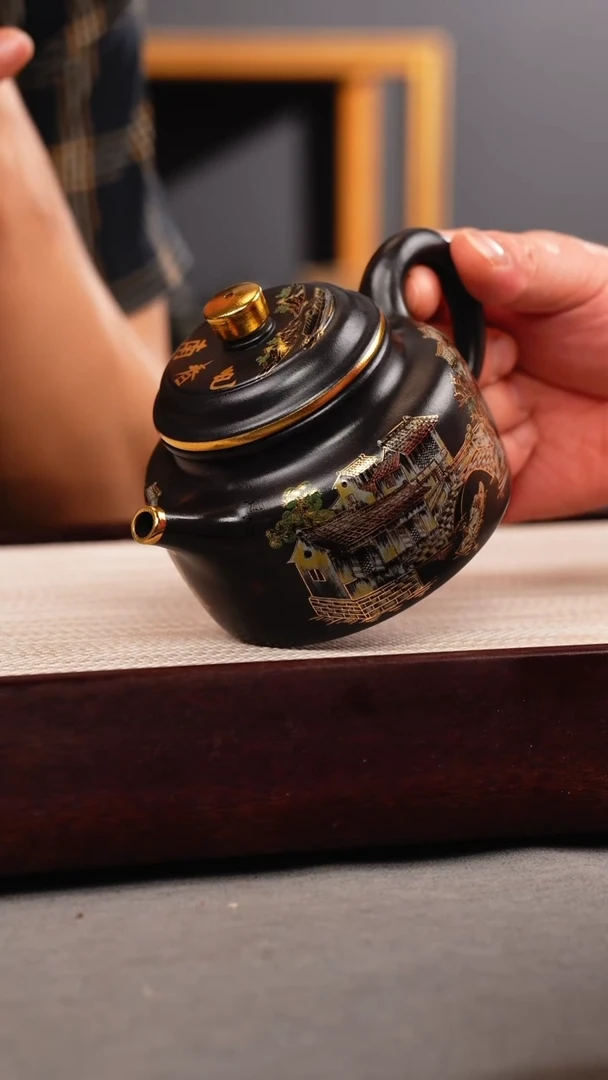 茶壶紫砂石黄 德钟 忆江南珐琅彩