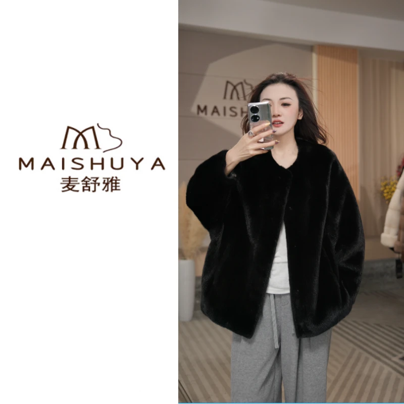 【阿飒】品质皮草海宁皮草貂皮大衣100%水貂品质皮草圆领蝙蝠袖外套