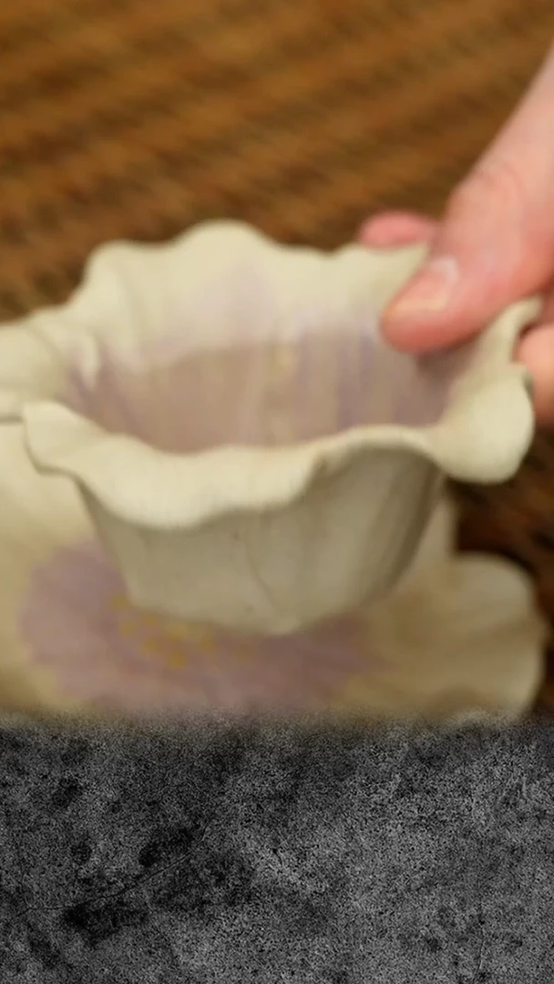 紫砂 宜兴紫砂 TZP 白段花瓣杯