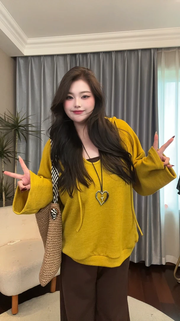 大码韩系连帽针织衫挂脖吊带两件套女秋季新款胖mm减龄穿搭套装