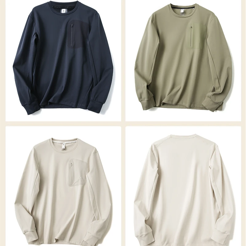 春季新款T恤潮流打底衫长袖男士圆领春季时尚男装百搭透气抗皱