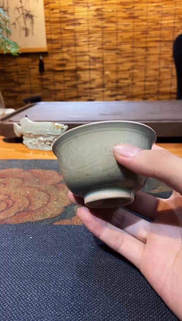 山隐青瓷龙窑柴烧杯子 半刀泥 压手  窑变  60CC