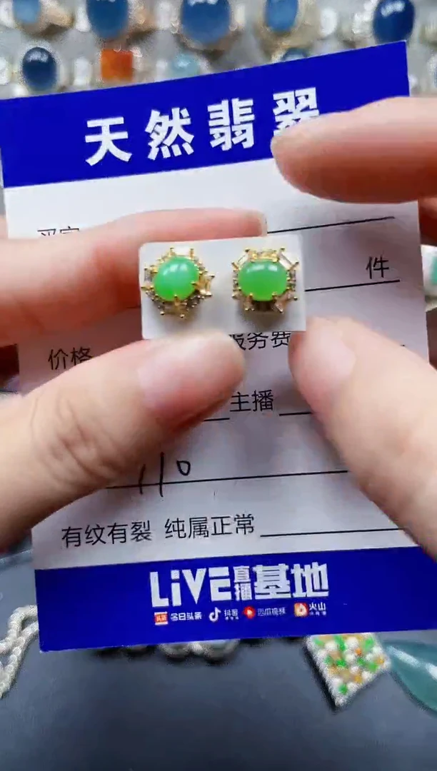 银S925镶嵌翡翠耳饰710