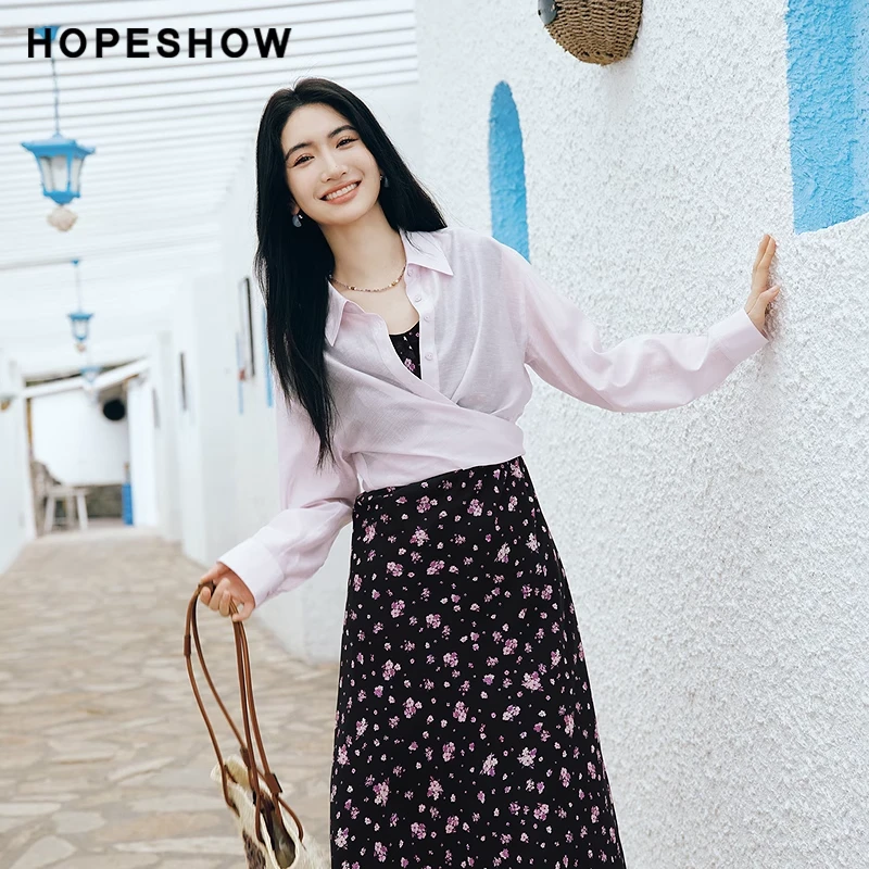 红袖2025夏季新款女装 围裹式落肩单排扣醋酸天丝衬衫90125100301