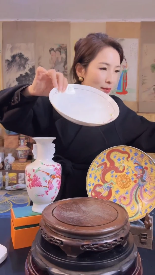 摆件瓷景德镇高端水点梅花盘