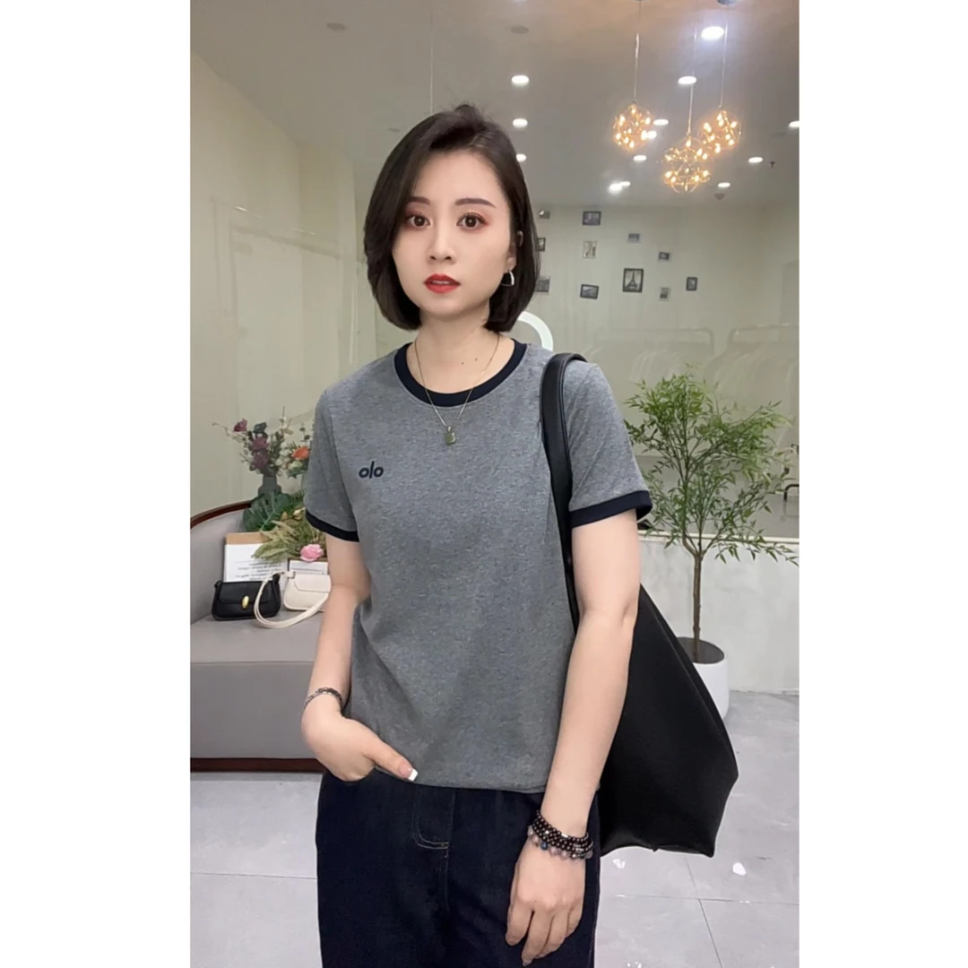夏款圆领拼色棉T恤女装