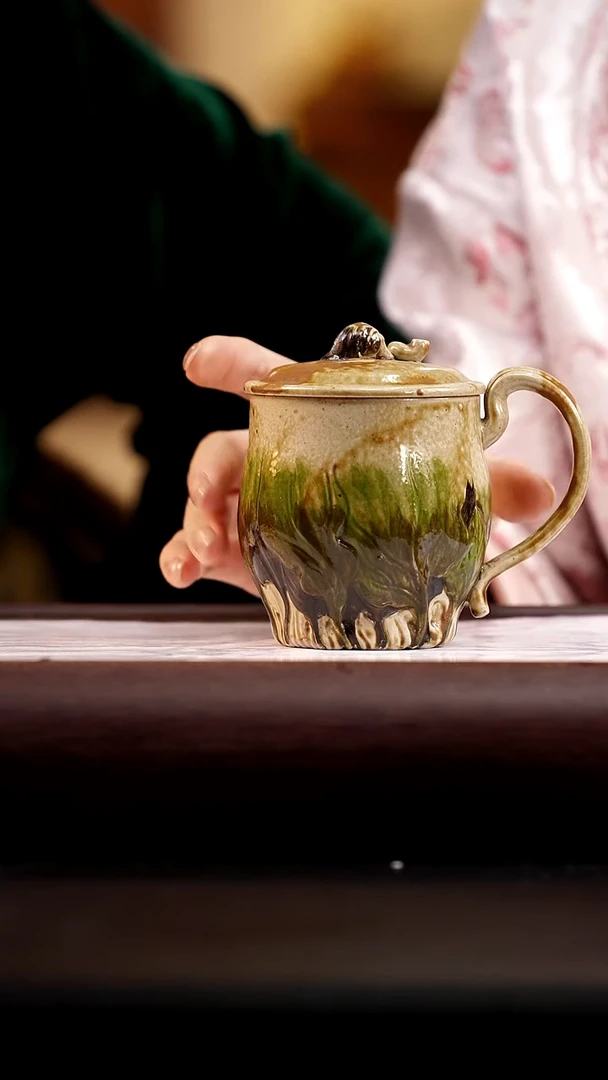 58 金丝楠木柴烧树叶盖杯