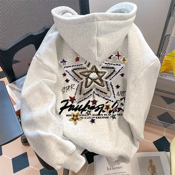 重磅500克纯棉ins设计感时尚痞帅上衣小众连帽卫衣潮男加绒加厚