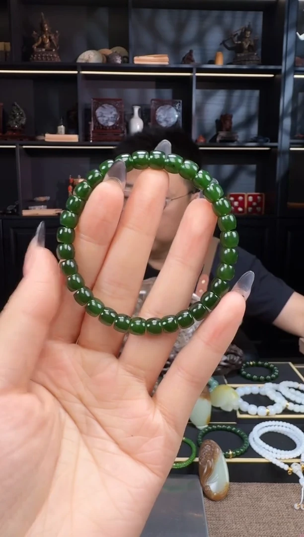 和田玉未镶嵌颈饰7mm碧玉极致手串