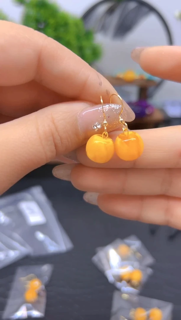 【闪购商品】蜜蜡耳饰14K金镶嵌Diy耳饰E01