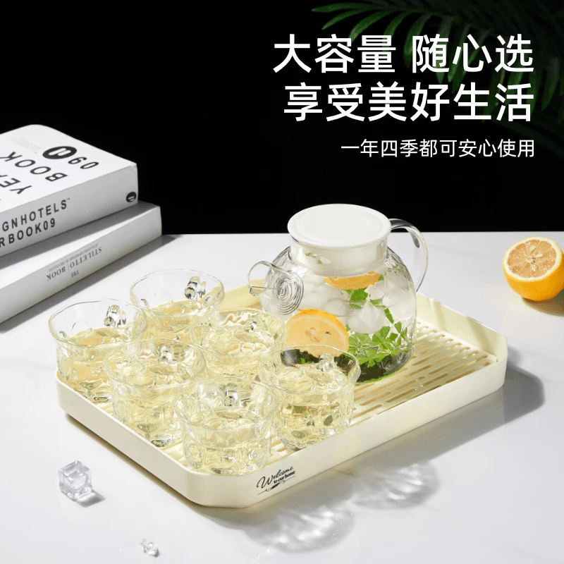 S外贸孤品【1壶+6杯+杯盘】高硼硅玻璃冷水壶家用凉水壶壶泡茶壶