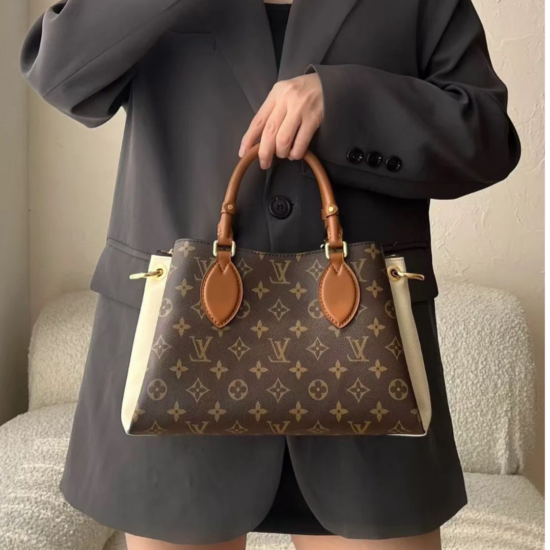 99新 LouisVuitton/路易威登 棕色老花拼白色 双手柄 手拎包
