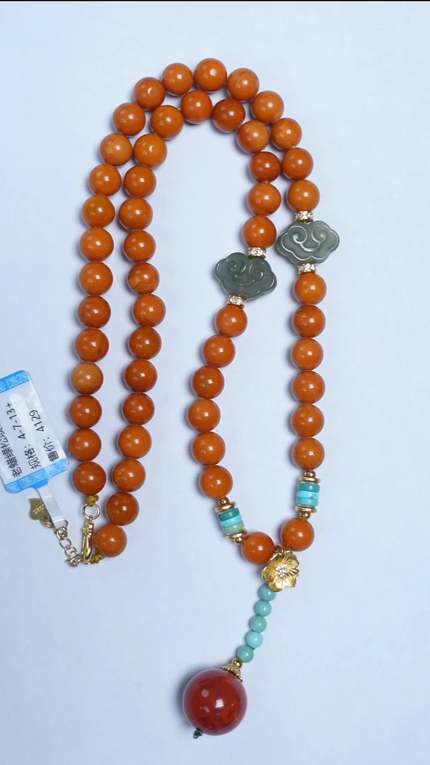 蜜蜡颈饰未镶嵌老蜡绿松项链4-7-13mm