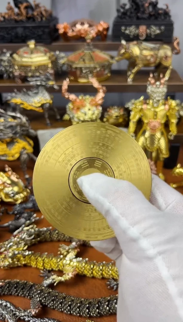 大号黄铜罗盘转转摆件实心