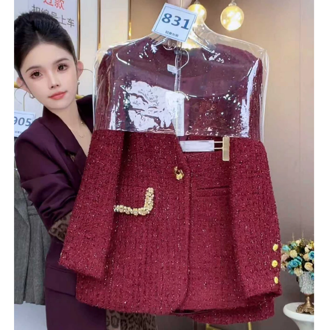 红色系穿搭一整国庆战袍女装2025新款两件套外套短裙小香风套装