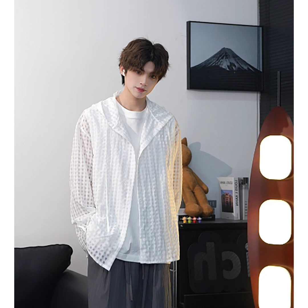 冰丝防晒男女轻薄款透气情侣夏装棋盘格外套衬衫