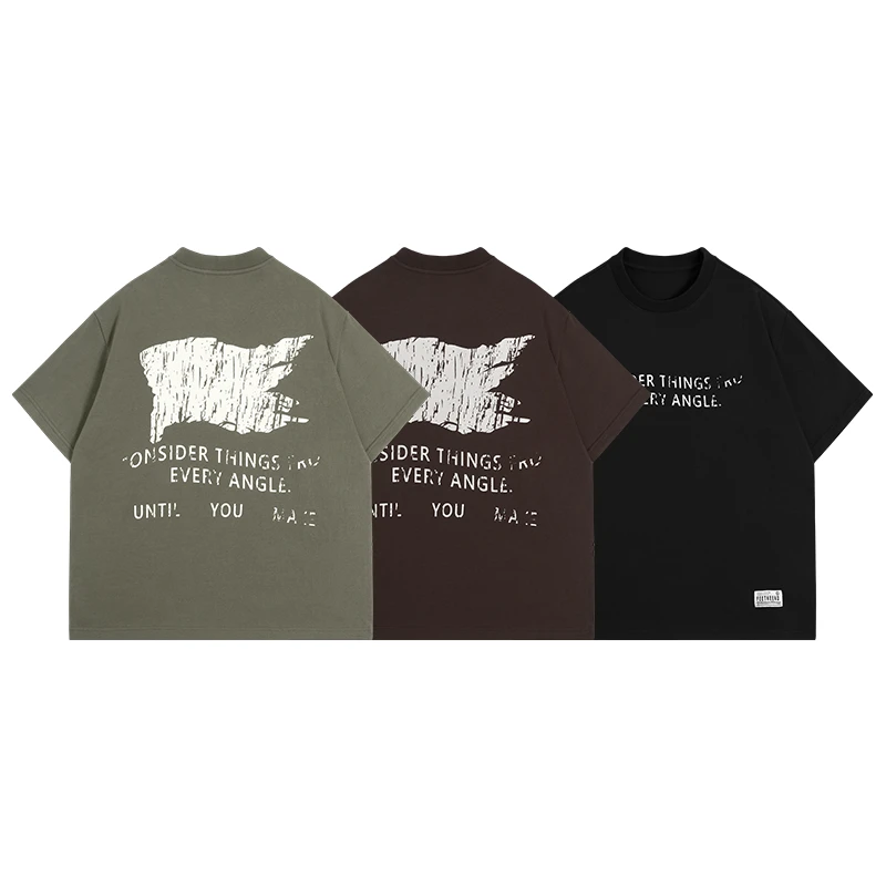 夏季320g复古旗帜印花短袖-7042