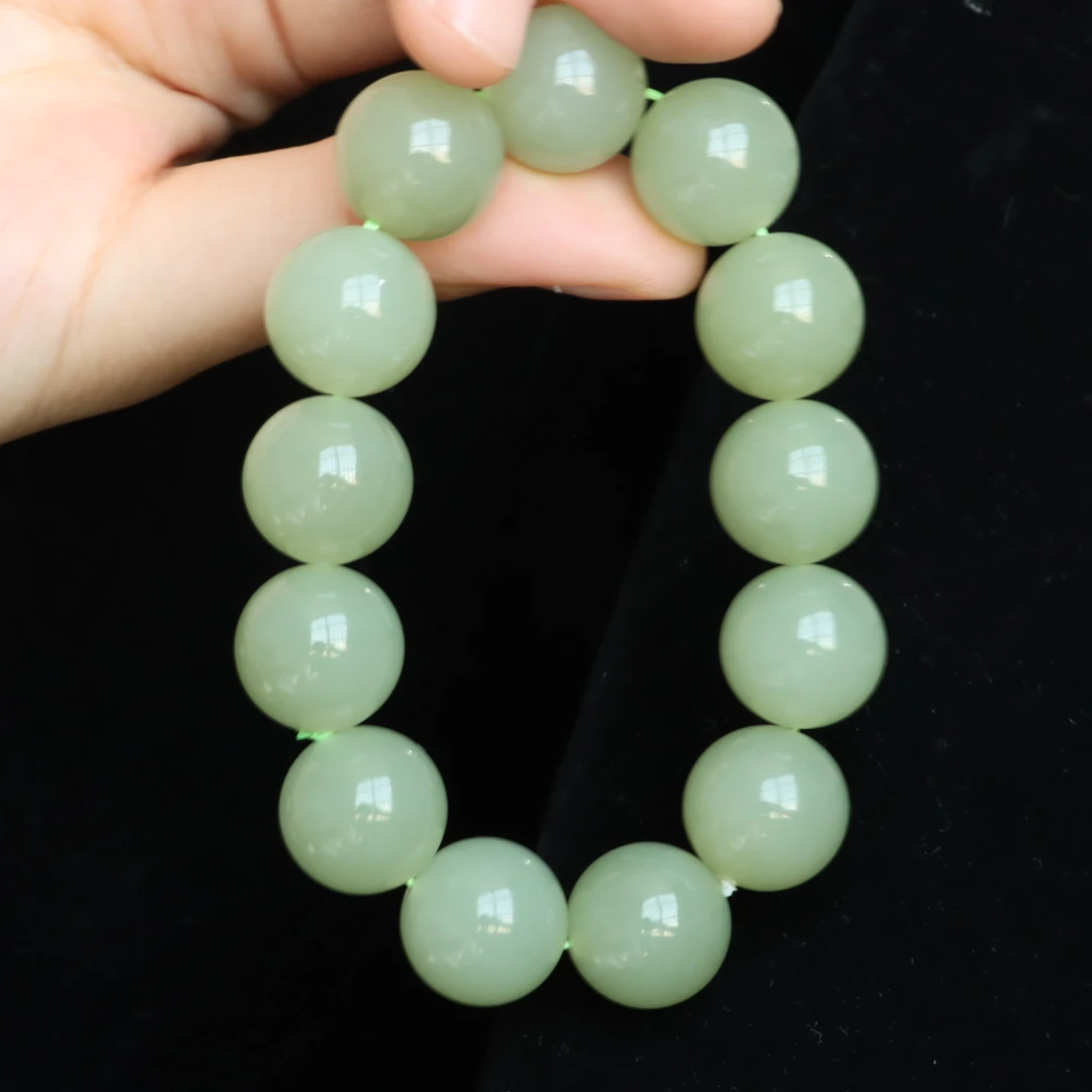 天然和田玉晴水青海料圆珠约16mm手链素单圈手串男女通用款百搭