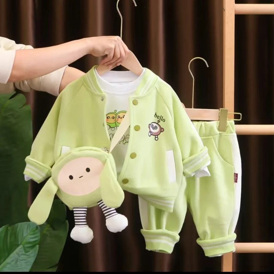 童套装春装2024新款洋气时尚棒球服小童女宝宝韩版运动装三件套