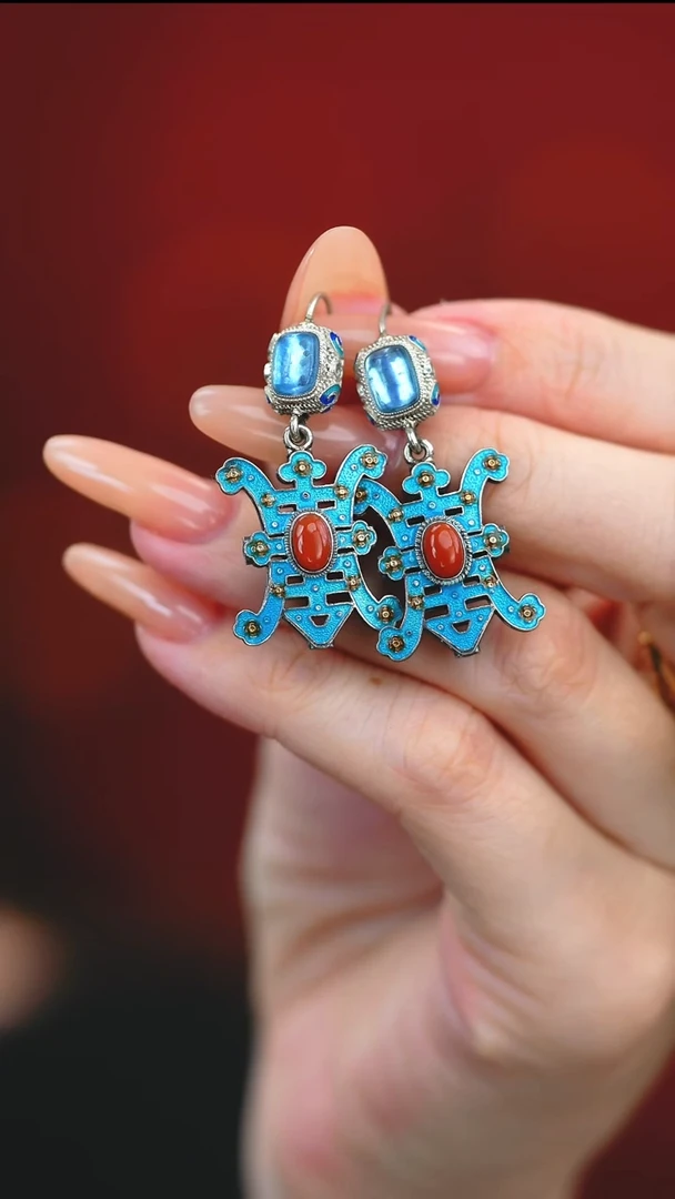 银S925镶嵌南红玛瑙耳饰新款